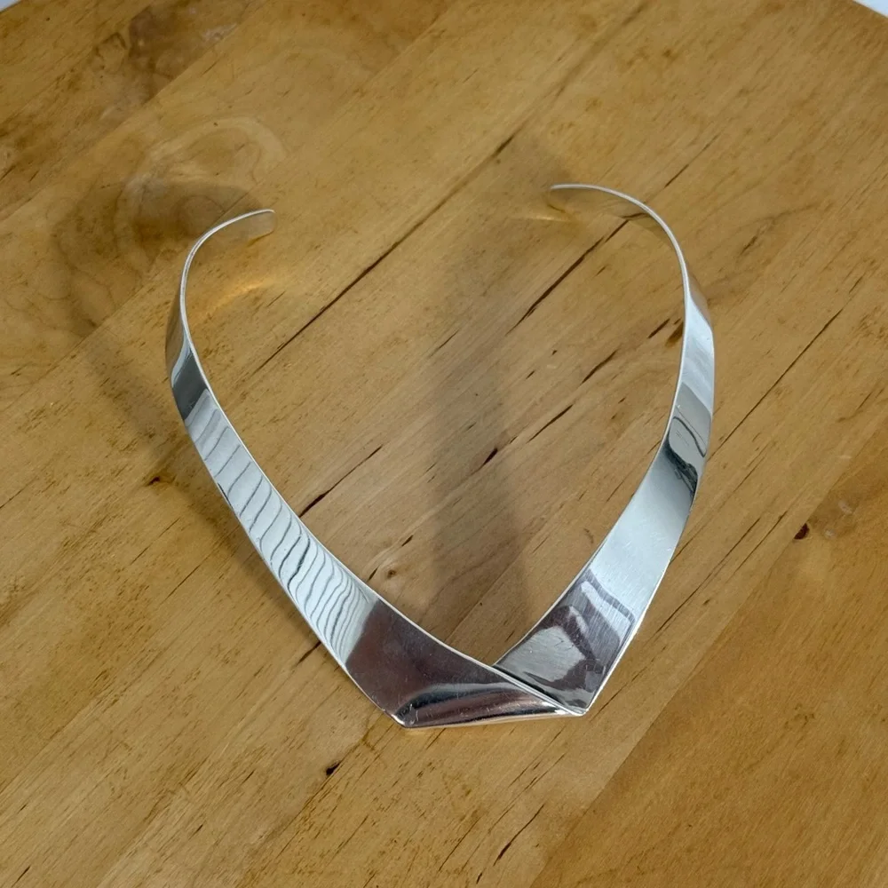 Vintage TAXCO 950 Mexico TO-96 ALICIA Sterling Silver Modernist Cuff Necklace - Picture 5 of 16